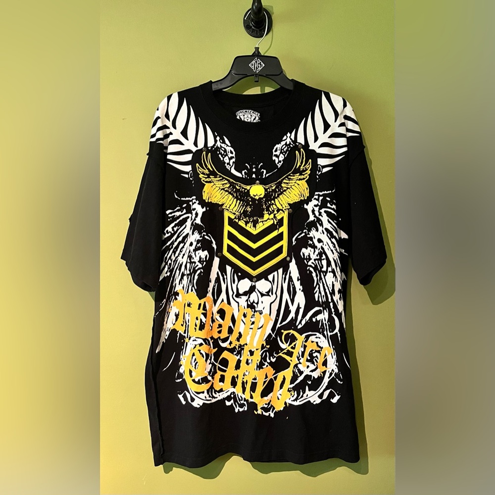 Give Me Face 2XL Cotton “Many are Called” Vintage Tshirt Black Yellow